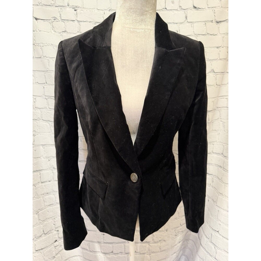 White House Black Market WHBM Velvet Blazer Jacket Black One Button Coat Size 4